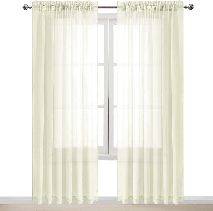 DWCN Ivory Sheer Curtains Semi Transparent Voile Rod Pocket Curtains for Bedroom and Living Room, 70 x 63 inches Long, Set of 2 Panels