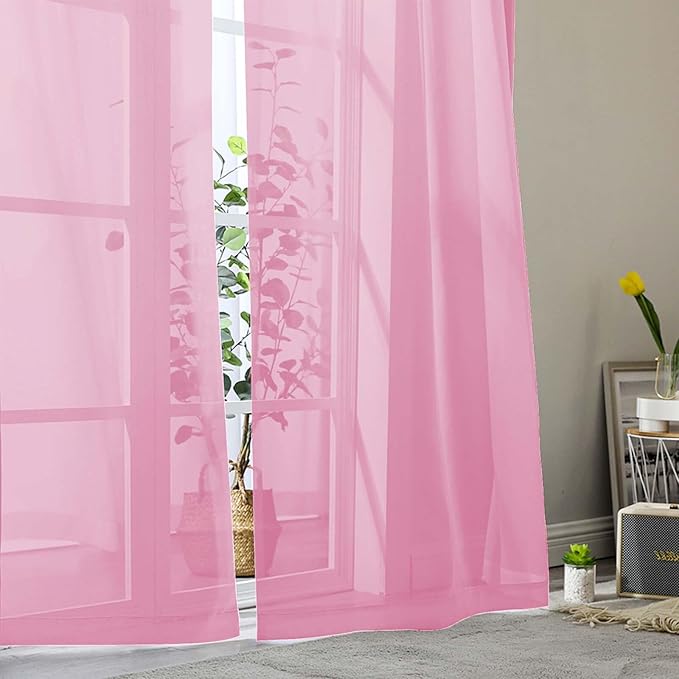 Sheer Pink Curtains for Bedroom Living Room 90 Inches Long 2 Panels Set, Soft Airy Light Filtering Sheer Window Treatments, Modern Rod Pocket Curtains Drapes, Each 42" Wx90 L Inch