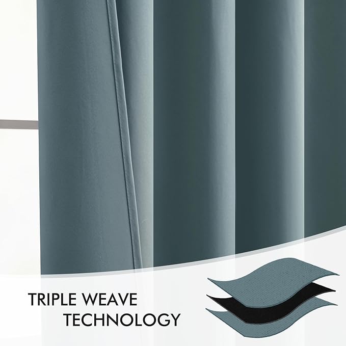 MIULEE Greyish Blue Back Tab Blackout Curtains 72 Inches Long 2 Panels Set for Living Room Bedroom Privacy, Rod Pocket/Pinch Pleat Thermal Insulated Room Darkening Pleated Light Blocking Drapes