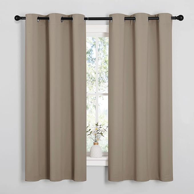 NICETOWN Bedroom Curtain Panels Blackout Draperies, Thermal Insulated Solid Grommet Blackout Curtains/Drapes (1 Pair, 34 by 63 inches, Taupe)
