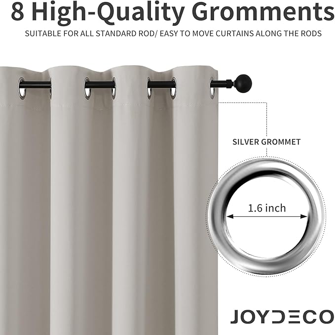 Joydeco Blackout Curtains 90 Inch Length 2 Panels Set, Thermal Insulated Long Curtains& Drapes 2 Burg, Room Darkening Grommet Drapes for Bedroom Living Room Window (Natural, W52 x L90 Inch)