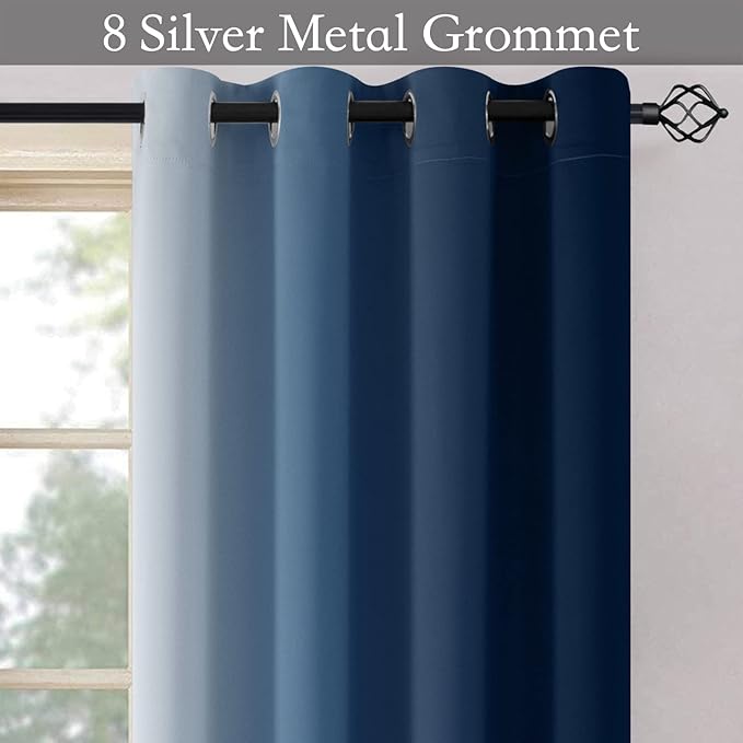 SimpleHome Ombre Room Darkening Curtains 84 inches Length for Bedroom,Grommet Gradient Light Blocking Blue to White Window Curtain for Living Room,1 Panel, 52x84 inches