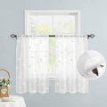 HOMEIDEAS White Sheer Kitchen Curtains 30 X 24 Inch Length 2 Panels Embroidered Leaf Pattern Short Curtains for Small Window Valance Tiers