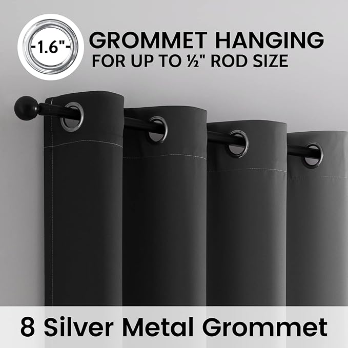 SimpleHome Black and Greyish White Blackout Curtains for Bedroom 90 Inches Long, Room Darkening Grommet Curtains for Living Room,Thermal Insulated Ombre Drapes,2 Panels, 52x90 inches Length