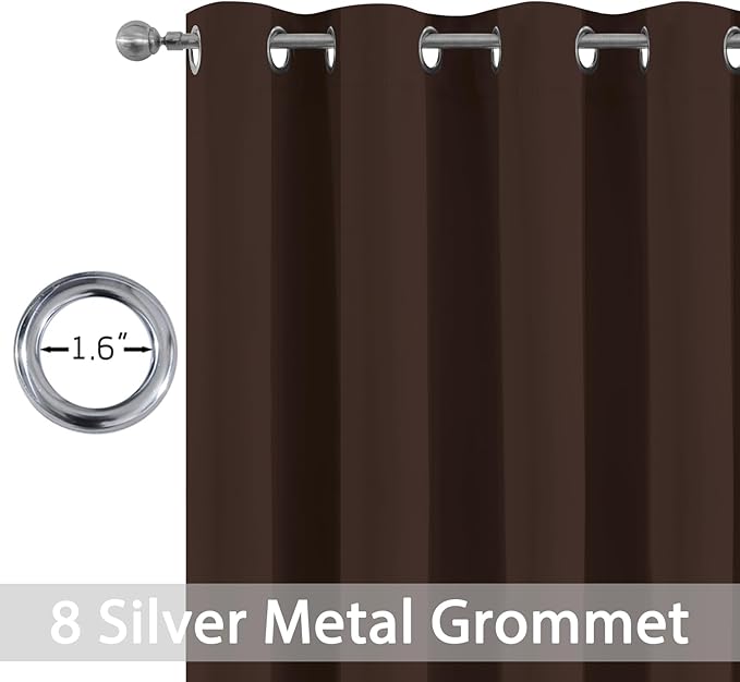 Yakamok Blackout Curtains Room Darkening Thermal Insulated Window Panels,Solid Grommet Top Drapes for Bedroom/Living Room(52Wx63L, Chocolate Brown, 2 Panels)