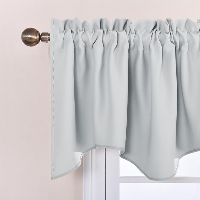 NICETOWN Blackout Valances for Windows, Farmhouse Style Rod Pocket Thermal Insulated Window Treatment Tiers Solid Short Curtain for Small Window Bedroom, 42 x 18 Inches 1 Pair, Greyish White