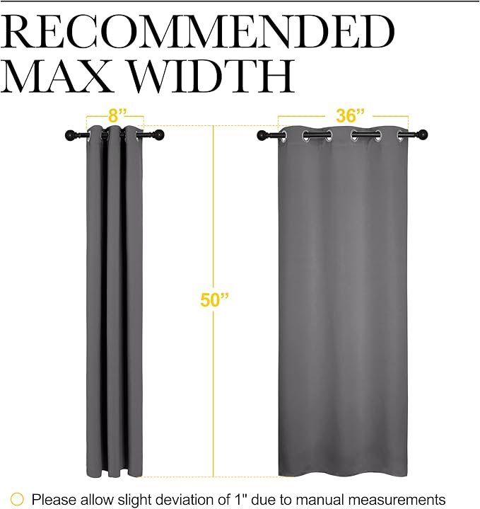 NICETOWN Bedroom Curtains Blackout Drapery Panels, Three Pass Microfiber Thermal Insulated Solid Ring Top Blackout Window Curtains/Drapes (Two Panels, 42 x 50 inches, Gray)