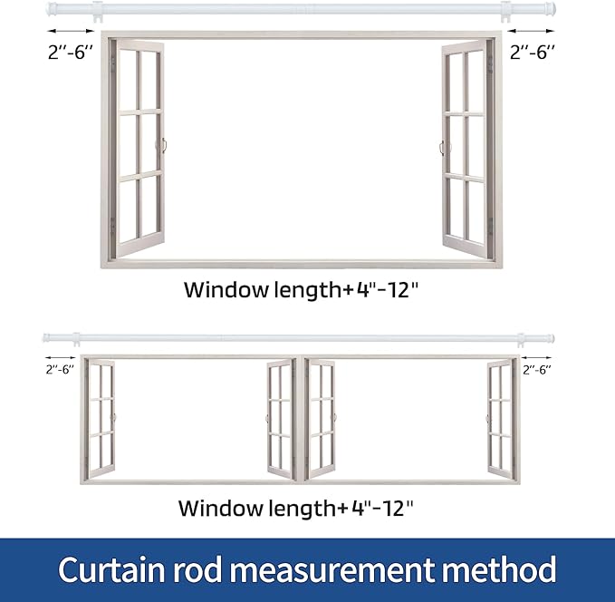 Curtain Rods 5/8 inch Curtain Rods for Windows 30 to 116 Inch with Brackets Easy to Install for Bedroom Living room Kitchen,White