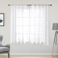 HOMEIDEAS White Sheer Kitchen Curtains 52 x 45 Inch Length 2 Panels Embroidered Leaf Pattern Short Curtains for Bedroom Half Small Window Rod Pocket Tiers