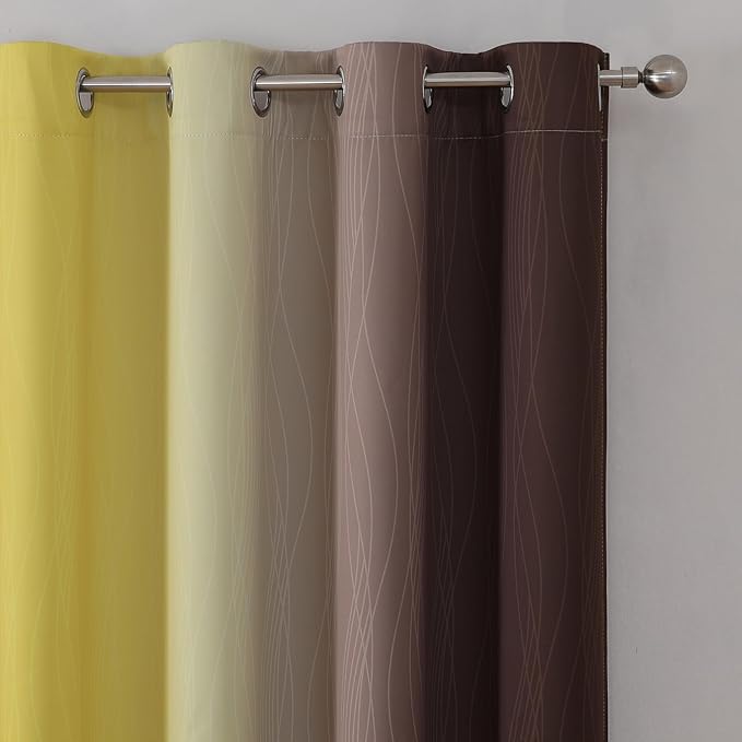 Estelar Textiler Brown and Yellow Blackout Curtains for Living Room, Full Room Darkening Grommet Ombre Curtains for Bedroom, Thermal Insulated Light Blocking Gradient Drapes, 52Wx72L, 2 Panels