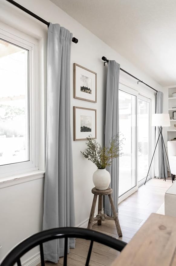100% Blackout Shield Linen Blackout Curtains for Bedroom 120 Inches Long, Back Tab/Rod Pocket Living Room Drapes, Thermal Insulated Blackout Curtains 2 Panels Set, 50" W x 120" L, Grey