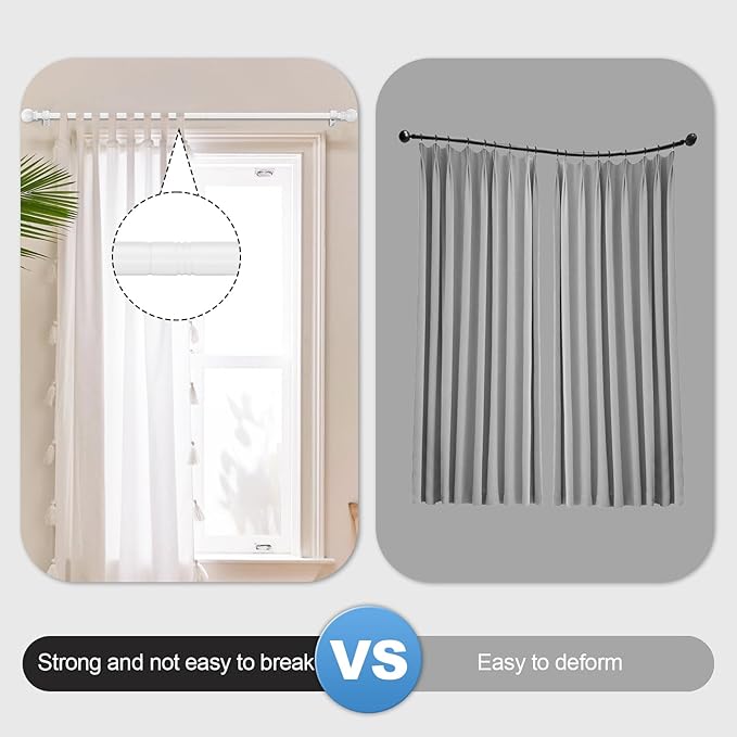 White Curtain Rods for Bedroom with Brackets,5/8 Inch Diameter Small Window Curtain Rod Adjustable 32 to 48 Inches,Easy Install Drapery Rods