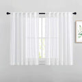 NICETOWN White Short Sheer Kitchen Curtains 45 inches Length, Linen Look Rod Pocket & Back Tab 2 Hanging Options Semi Sheer Vertical Drapes for Bedroom & Dining Room, 104" Wide Total 2 Pieces