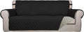 PureFit Reversible Quilted Sofa Cover, Water Resistant Slipcover Furniture Protector, Washable Couch Cover with Non Slip and Elastic Straps for Kids, Dogs, Pets (Oversized Sofa, Black/Beige)