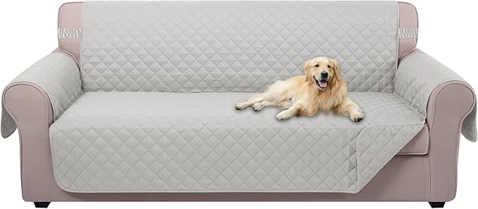 U-NICE HOME Reversible Sofa Cover Couch Cover for Dogs with Elastic Straps Water Resistant Furniture Protector for Pets Couch Cover for 3 Cushion Couch (Sofa, Light Grey/Light Grey)