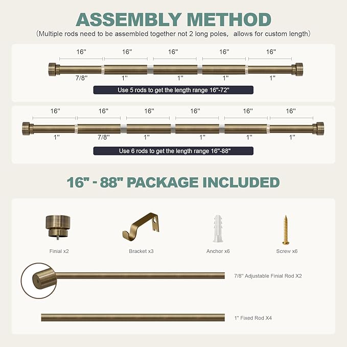 Lootkell Antique Bronze Curtain Rods for Windows 48 to 84 Inches Adjustable Length Heavy Duty 1" Diameter Window Curtain Rod with Solid Metal Finials for Outdoor Farmhouse Bedroom Kitchen Living Room