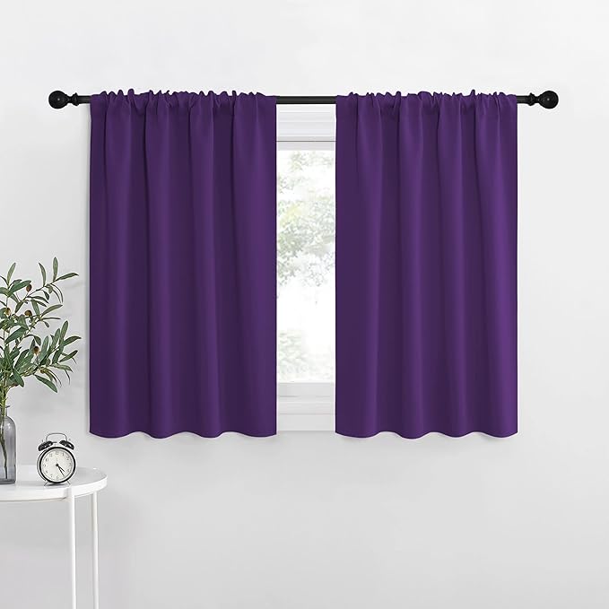 NICETOWN RV Blackout Curtains for Camper Windows, Royal Purple, 34" x 36", Set of 2, Kitchen Curtains, Short Blackout Drapes, Thermal Insulated Rod Pocket Window Treatment Draperies for Nursery