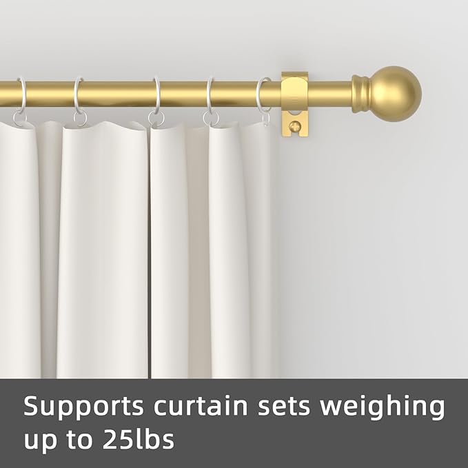 GXOACKJ 2 Pack Gold Curtain Rods for windows 28 to 78 inch, 5/8 inch Splicing Heavy Duty Metal Curtain Rod Set with Brackets