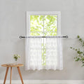 YJ YANJUN Vintage Lace Curtains 30 Inch Length Pair Short White Sheer Kitchen Cafe Curtains, Scalloped Half Window Tiers, Mini Front Door for Small Window Privacy, Desk Cabinet 26" x 30" White