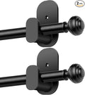 KAMANINA No Drill Curtain Rods for Windows 32 to 58 Inches, 5/8 Inch Renter Friendly Curain Rod 2 Pack Adjustable Drapery Rod with 3M Adhesive Brackets without Drilling, Black