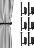 Hoousuper 6pcs Black Stainless Steel Curtain Tiebacks, Wall Mounted Curtain Holders, Tie Backs, Holders, Hooks