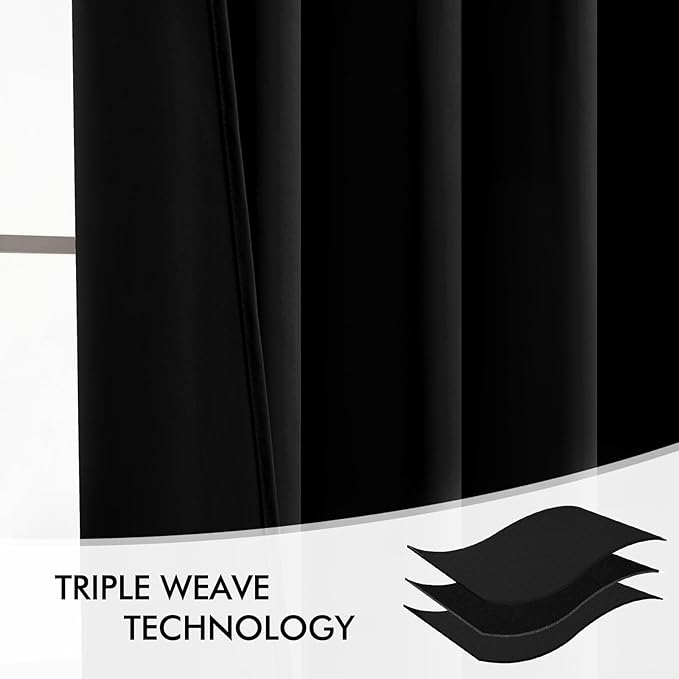 MIULEE Black Back Tab Blackout Curtains 96 Inch Length 2 Panels Set for Living Room Bedroom, Halloween Rod Pocket/Pinch Pleat Thermal Insulated Room Darkening Pleated Light Blocking Drapes, W66 x L96