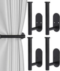 4pcs Curtain Holdbacks, Screw-in Curtain Tiebacks Curtain Tie Backs Curtain Holders for Wall Mounted Curtain Pull Backs for Drapes, Curtain Side Holders Hooks, 304 Stainless Steels, Black