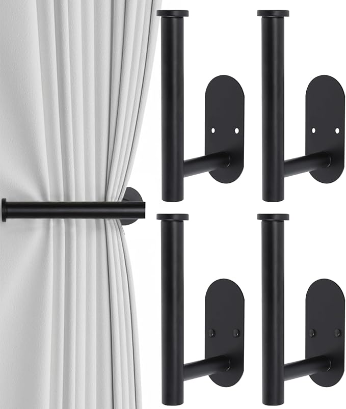 4pcs Curtain Holdbacks, Screw-in Curtain Tiebacks Curtain Tie Backs Curtain Holders for Wall Mounted Curtain Pull Backs for Drapes, Curtain Side Holders Hooks, 304 Stainless Steels, Black
