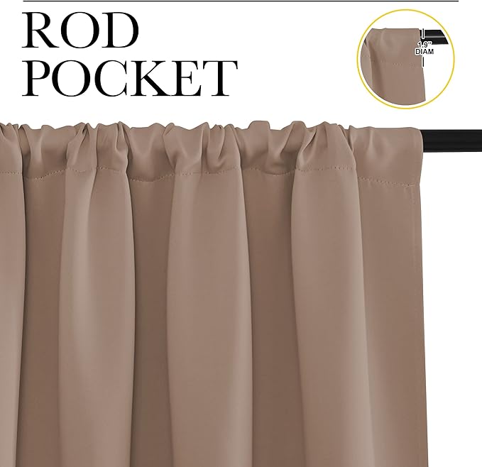 NICETOWN RV Blackout Curtains for Camper Windows, Window Treatment Thermal Insulated Rod Pocket Small Blackout Draperies/Drapes for Bedroom/Kitchen (Cappuccino, Set of 2, 34" Wide by 36" Long)