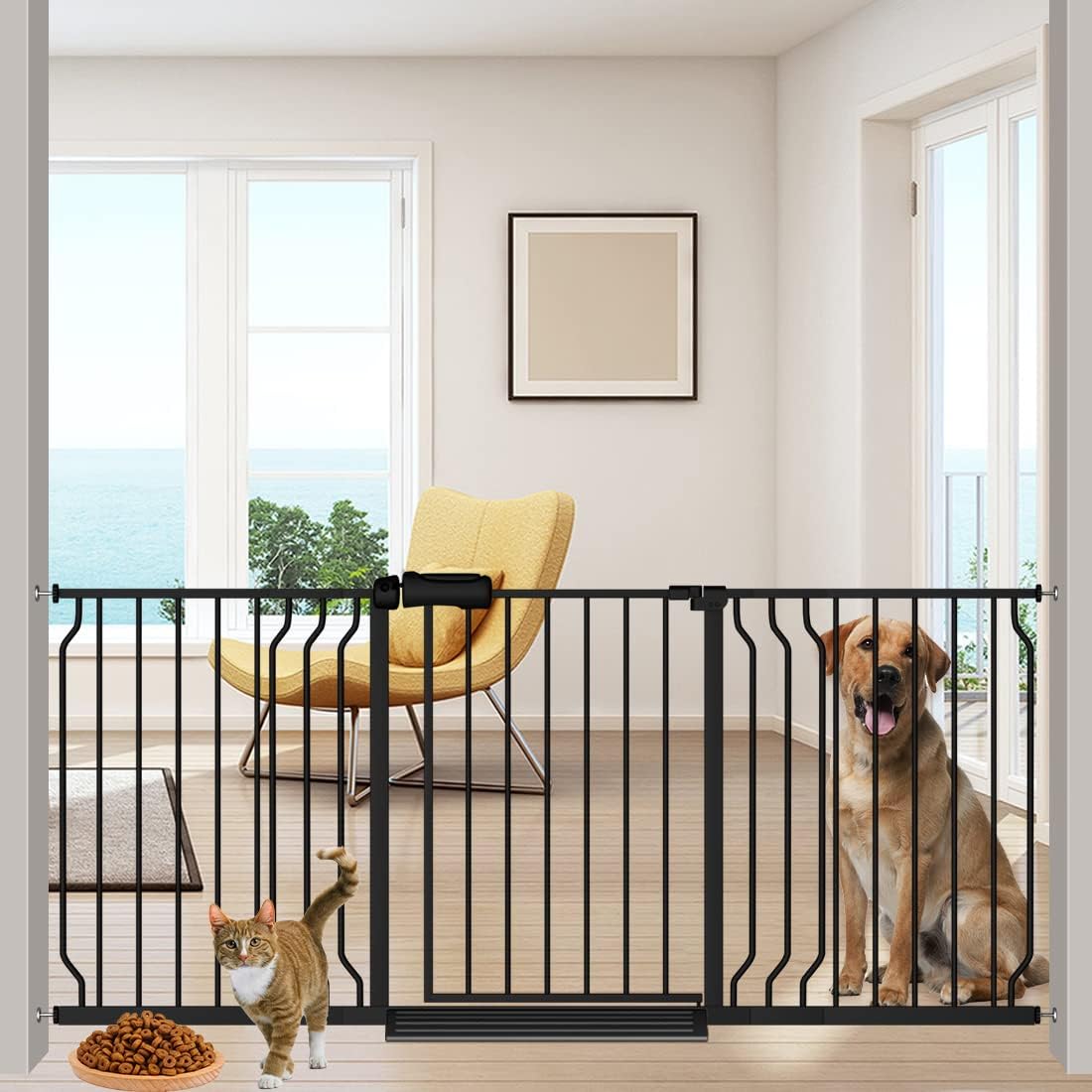 Extra Wide Baby Gate 67-71.5 Inch Wide Walk Through Pressure Mounted Auto Close Large Long Tension Gate for Dog and Cats Black