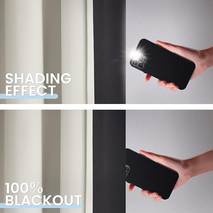 SimpleHome 100% Blackout Curtains for Bedroom,Thermal Insulated Cream Grommet Window Drapes Room Darkening Curtains for Living Room with Black Back,42 x 54 Inch,2 Panels