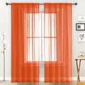 SpaceDresser Sheer Voile Window Treatment Rod Pocket Curtain Panels for Kitchen Bedroom Living Room Drapes Sunlight Filtering Privacy Semi Home Decor Assorted (Burnt Orange, 52 W x 90 L)