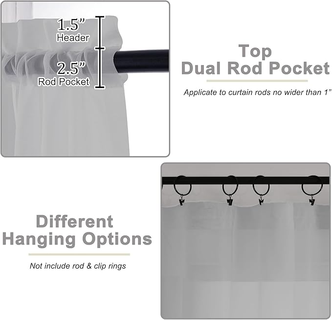 Sheer Light Grey Curtains for Bedroom Living Room 63 Inch Length 2 Panels, Airy Soft Light Filtering Sheer Dining Room Curtains, Modern Rod Pocket Drapes, Light Grey, Each 42" Wx63 L Inches
