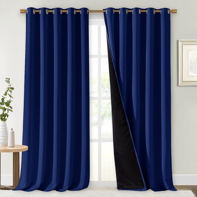 NICETOWN 100% Blackout Blinds, Set of 2, 70 inches x 108 inches, Royal Blue, Laundry Room Decor Window Treatment Curtains for Large Patio Sliding Door, Thermal Insulated Curtains for Bedroom