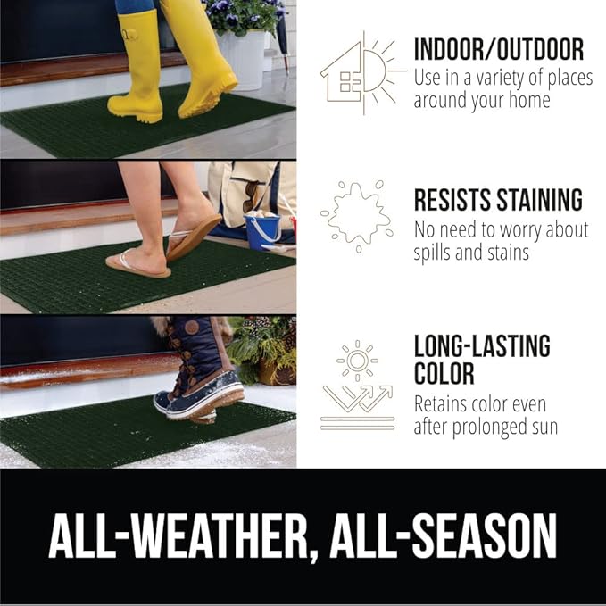 GORILLA GRIP® Ultra Absorbent Front Door Mat Outside Entrance, 35x23, Traps Dirt and Moisture, HydroABSORB Indoor Outdoor Doormat Holds Up to 5.7 Cups Water, Stain and Fade Resistant Welcome Mat Green