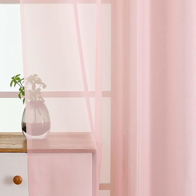 Blush Pink Small Sheer Curtains 2 Panels Set, Kitchen Curtains 36 Inch Length, Elegant Light Filtering Short Window Drapes for Living Room Bedroom, Dual Rod Pocket Design, 2x42Wx36L Inches