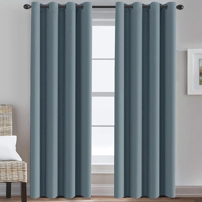 H.VERSAILTEX Blackout Curtain for Living Room Thermal Insulated Window Treatment Curtain Extra Long 108 inch Length Energy Saving Solid Grommet Top Blackout Drape, One Panel, Stone Blue，52"W x 108"L