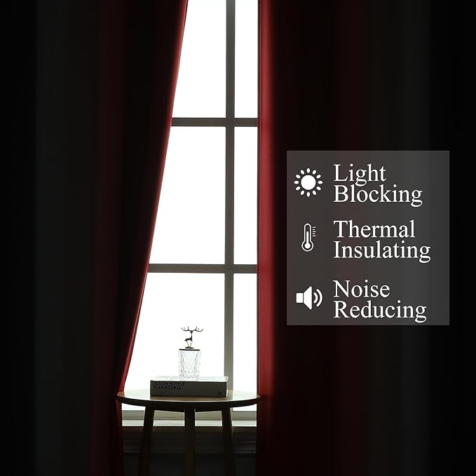 Estelar Textiler Ombre Red and Black Curtains 45 Inch Length 2 Panels, 100% Blackout Curtains for Living Room, Grommet Thermal Insulated Drapes, Full Light Blocking Curtains for Bedroom, 52x45 Inch