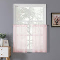 Tollpiz Short Sheer Tier Curtains Linen Textured Half Kitchen Curtain Sheers Light Filtering Rod Pocket Voile Small Curtain for Bathroom, 25 x 24 inches Long, Pink, Set of 2 Panels