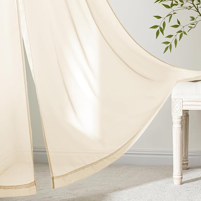 MIULEE Butter Cream Sheer Curtains 108 Inches Long, 4 Panels Set, Rod Pocket Voile Drapes Light Filtering and Semi Transparent, Elegant Window Treatments for Bedroom Living Room,54 x 108 Inches