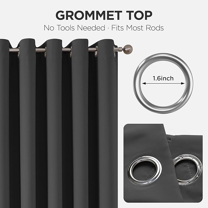 Joydeco Blackout Patio Sliding Door Curtains 72 Inches Long, Grommet Privacy Room Divider Curtains, Extra Wide Thermal Blackout Drapes for Bedroom Living Room (Grey, 60Wx72L, 1 Panel)