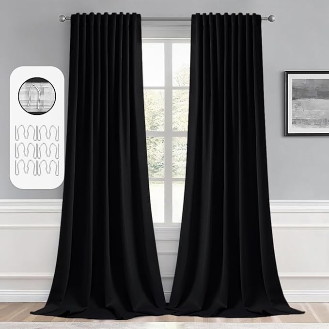 MIULEE Back Tab Blackout Curtains 94 Inch Long 2 Panels Set for Living Room Bedroom, Halloween Black Rod Pocket/Pinch Pleated Thermal Insulated Room Darkening Light Blocking Floor to Ceiling Drapes