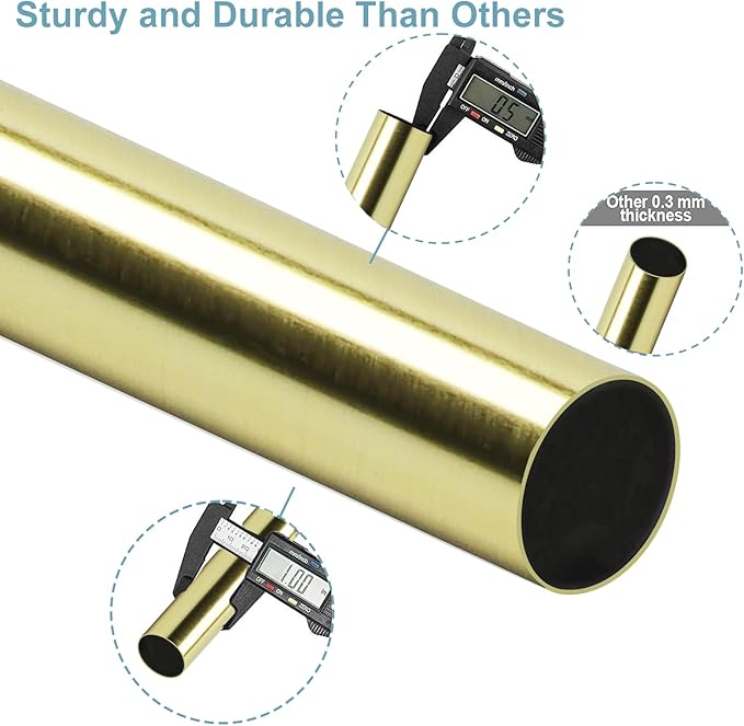 Byondeth Curtain Rods for Windows 16 to 88 Inches Adjustable Length 1 Inch Diameter Window Curtain Rod with Aluminium Finials, Gold