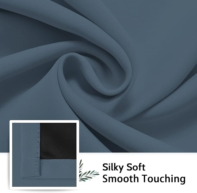 SimpleHome 100% Blackout Curtains for Bedroom,Thermal Insulated Stone Blue Grommet Window Drapes Room Darkening Curtains for Living Room with Black Back,38 x 84 Inch,2 Panels