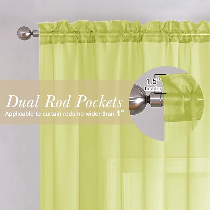 Lecloud Lemon Sheer Curtains 90 Inches Long 2 Panels, Solid Voile Privacy Airy Home Decor Living Room Curtains, Dual Rod Pockets Light Filtering Soft Drapes for Bedroom, Each Panel 42" W x 90" L