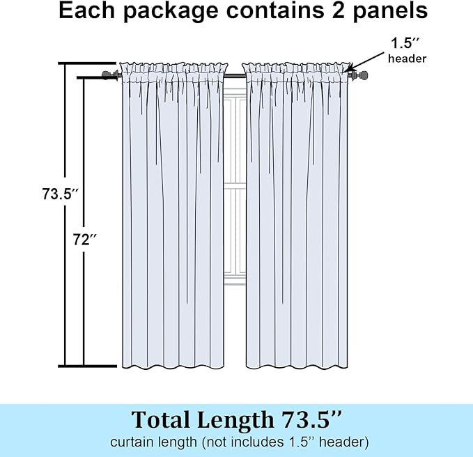 Simplebrand Hot Pink Sheer Curtains 72 Inches Long 2 Panels for Living Room, Rod Pockets Airy Window Treatments Voile Sheer Black Curtains Panels Lightweight for Front Back Patio Glass Door, 42" Width