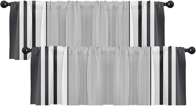 Emvency 2 Pack Valances Window Treatments, Striped Minimalist Modern Geometric Grey Abstract Drapes Adjustable Curtain for Windows Living Room Kitchen Over Sink, 52x18 Inch Rod Pocket Valances