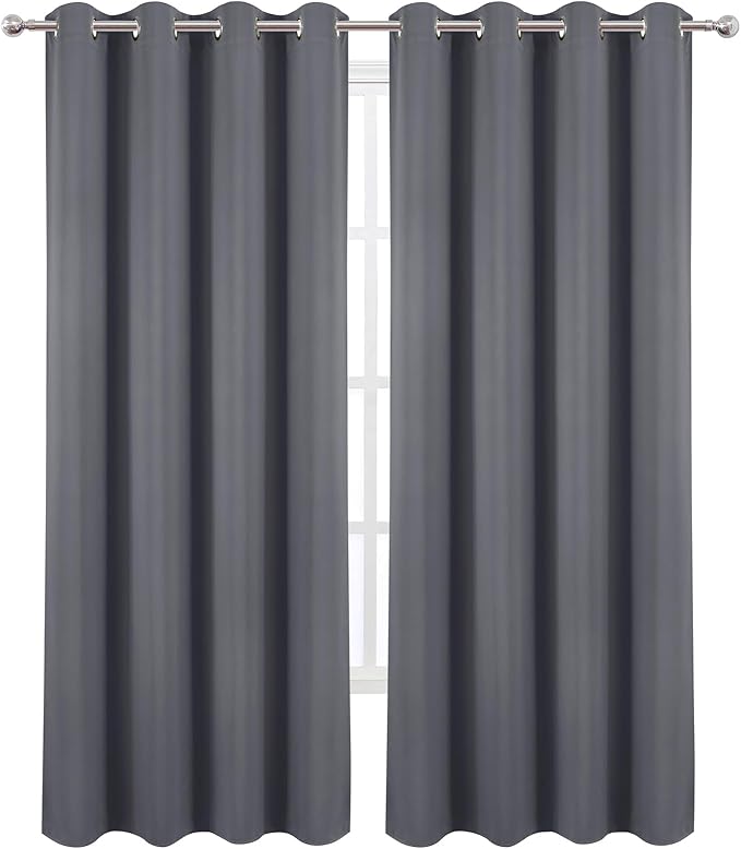 LEMOMO Blackout Curtains 52 x 120 Inch Long Grey Curtains Set of 2 Panels Room Darkening Curtains for Bedroom and Living Room