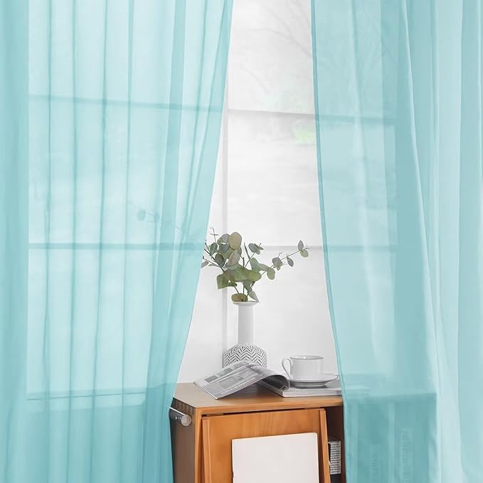 youleyar Solid Sheer Rod Pocket Curtain Voile Draperies 2 Panels White Beige Black Grey Ivory 52 Inch Width 108 Inch Long 1 Pair for Kitchen Bedroom Children Living Room Yard (Sky Blue,52Wｘ108L)