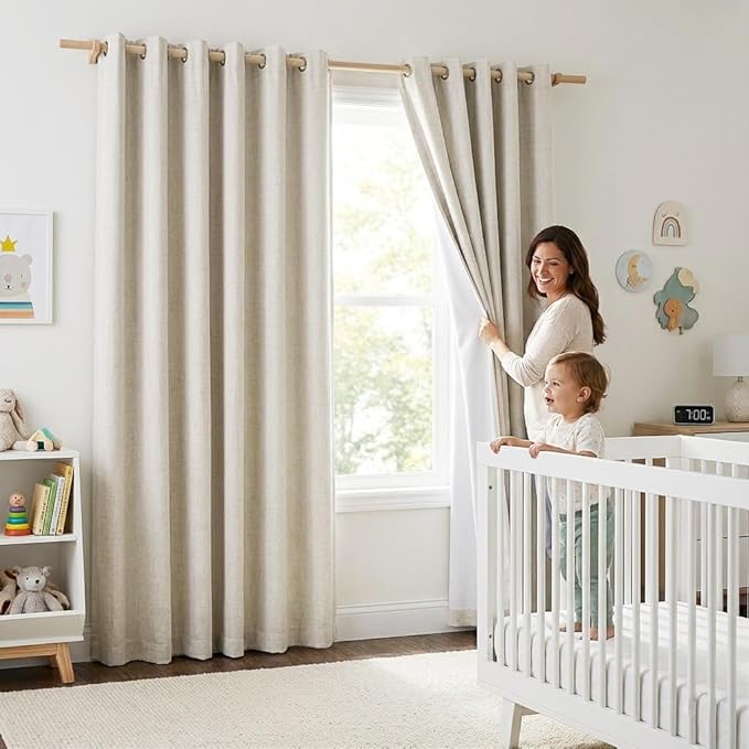 NICETOWN 100% Blackout Curtains 95 inches Length for Dining Room, 2 Panels Set, 52" Wide, Farmhouse Style Room Warming Window Draperies with Thermal Insulated Liners for Winter